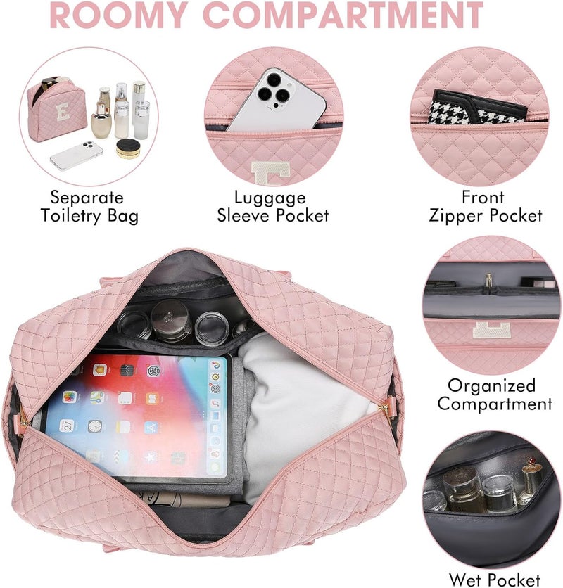 LUOCIP Initial Travel Duffle Bag for Women - Pink Personalized Weekender bags Overnight Bag with Shoe Compartment & Wet Pocket Weekend Tote Bags with Toiletry Bag Monogram Christmas Gifts (Letter E) - Image 4